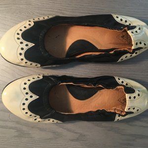 John Fluevog Black and White Leather Ballet Flats